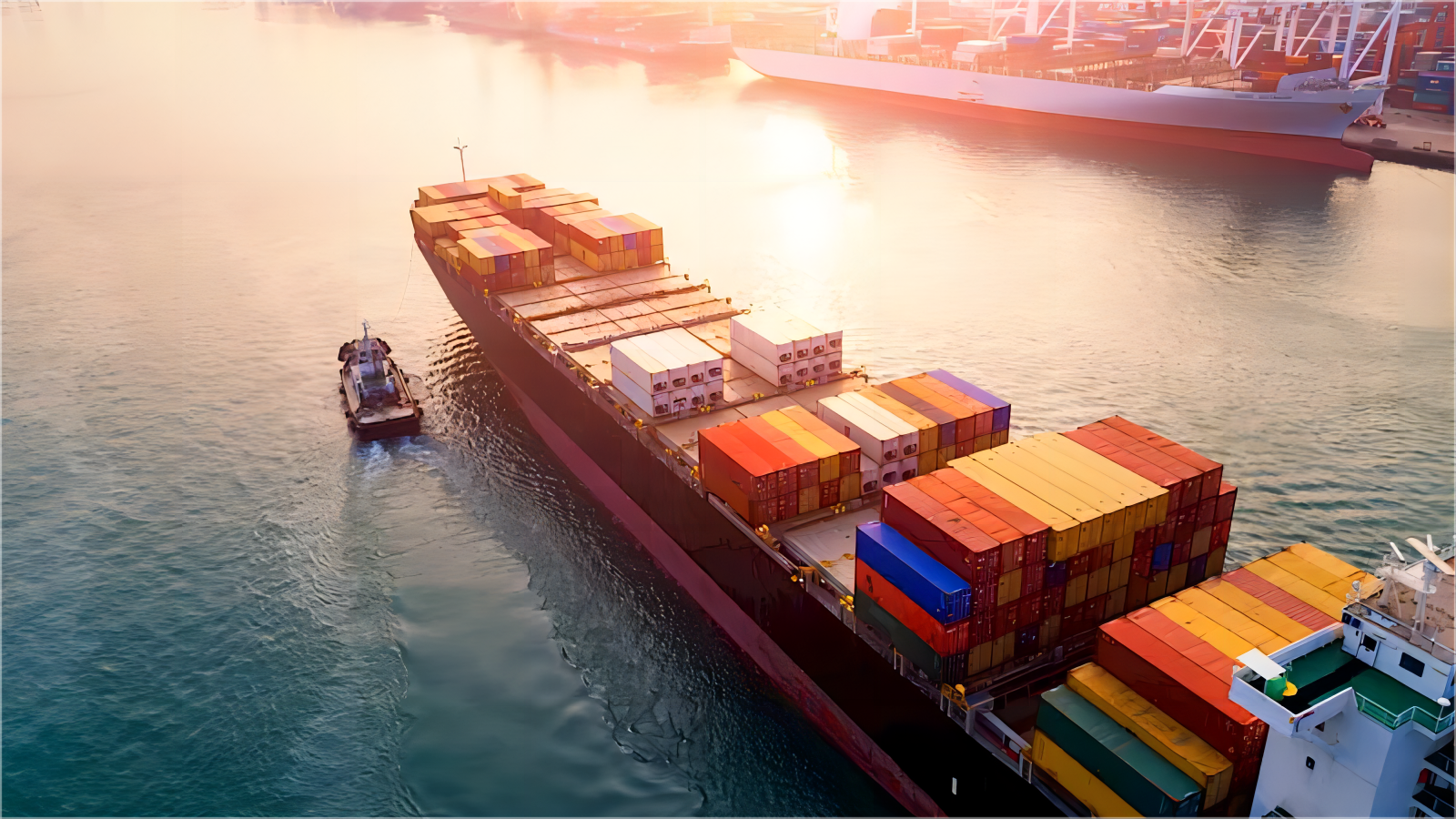 Cargo plane and container ship representing fast freight services