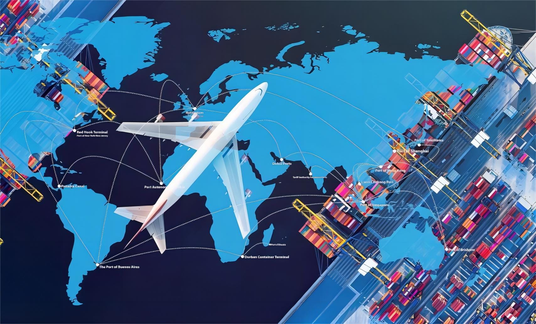 Cargo ship and airplane representing fast china logistics