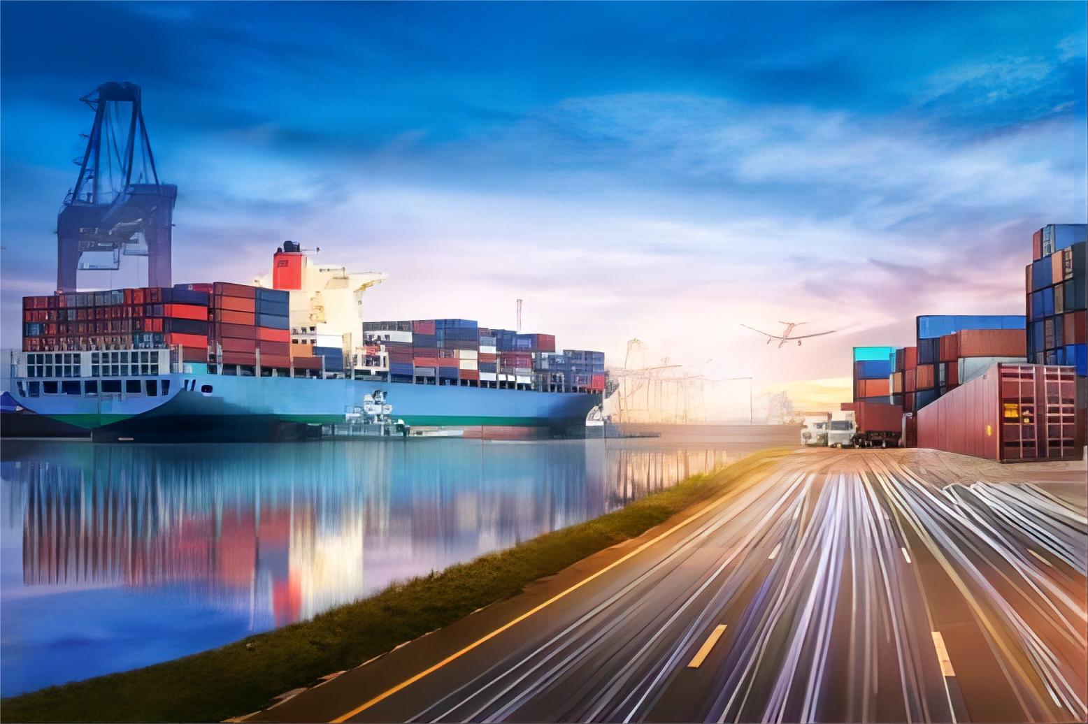 Professional logistics team discussing shipping routes on a digital map
