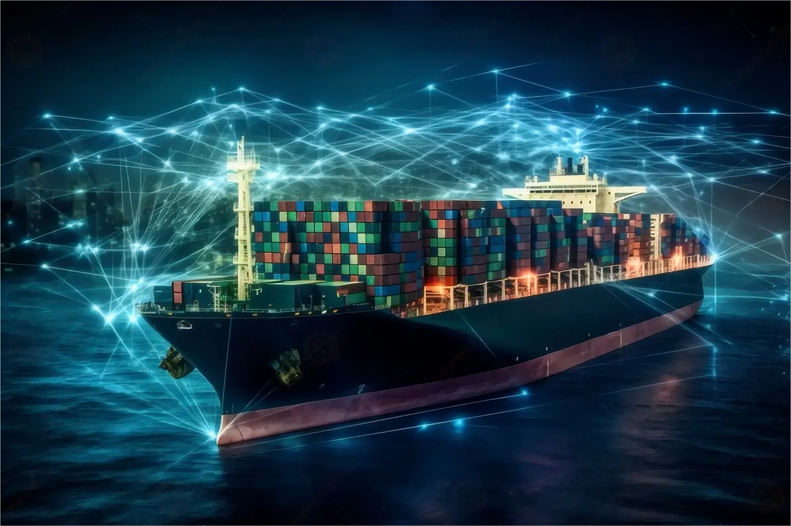 Container ship arriving at a French port