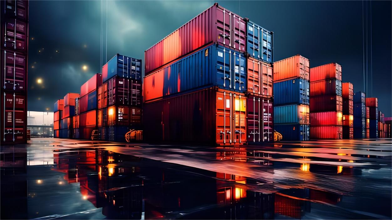 Global logistics vessel in port
