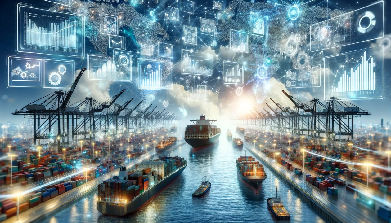 Global ecommerce logistics containers in a port