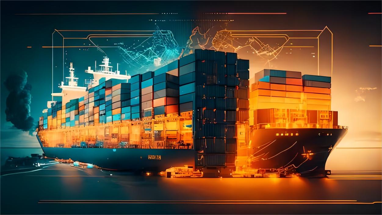 Freight shipping containers at a busy port