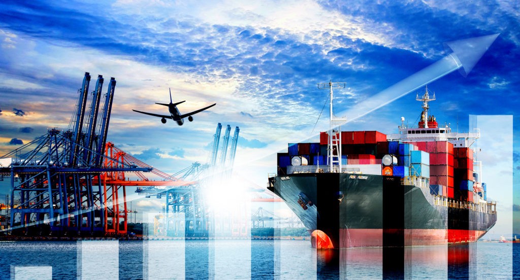 Cargo container ship at sea